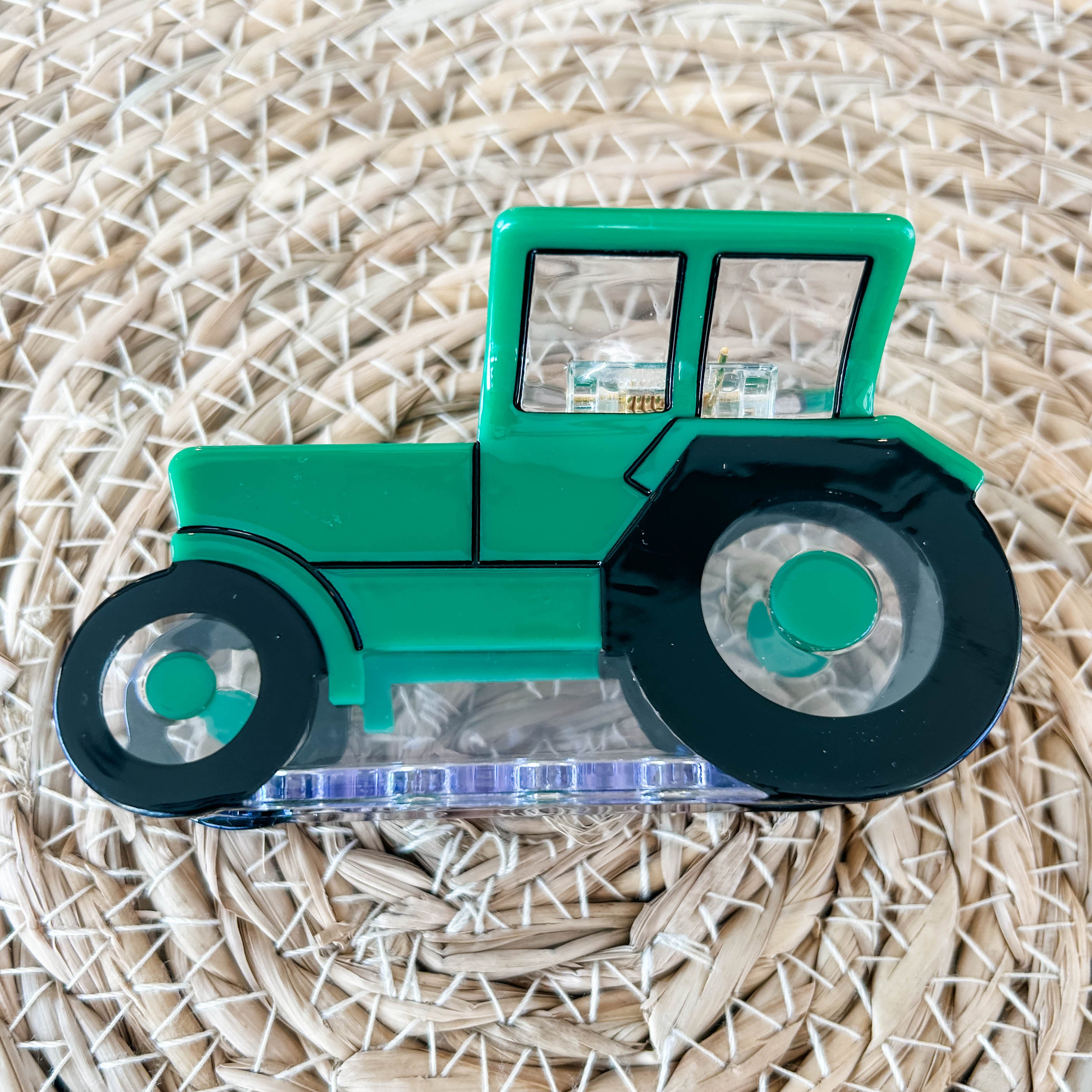 Side view image of a Green Tractor Hair Clip 