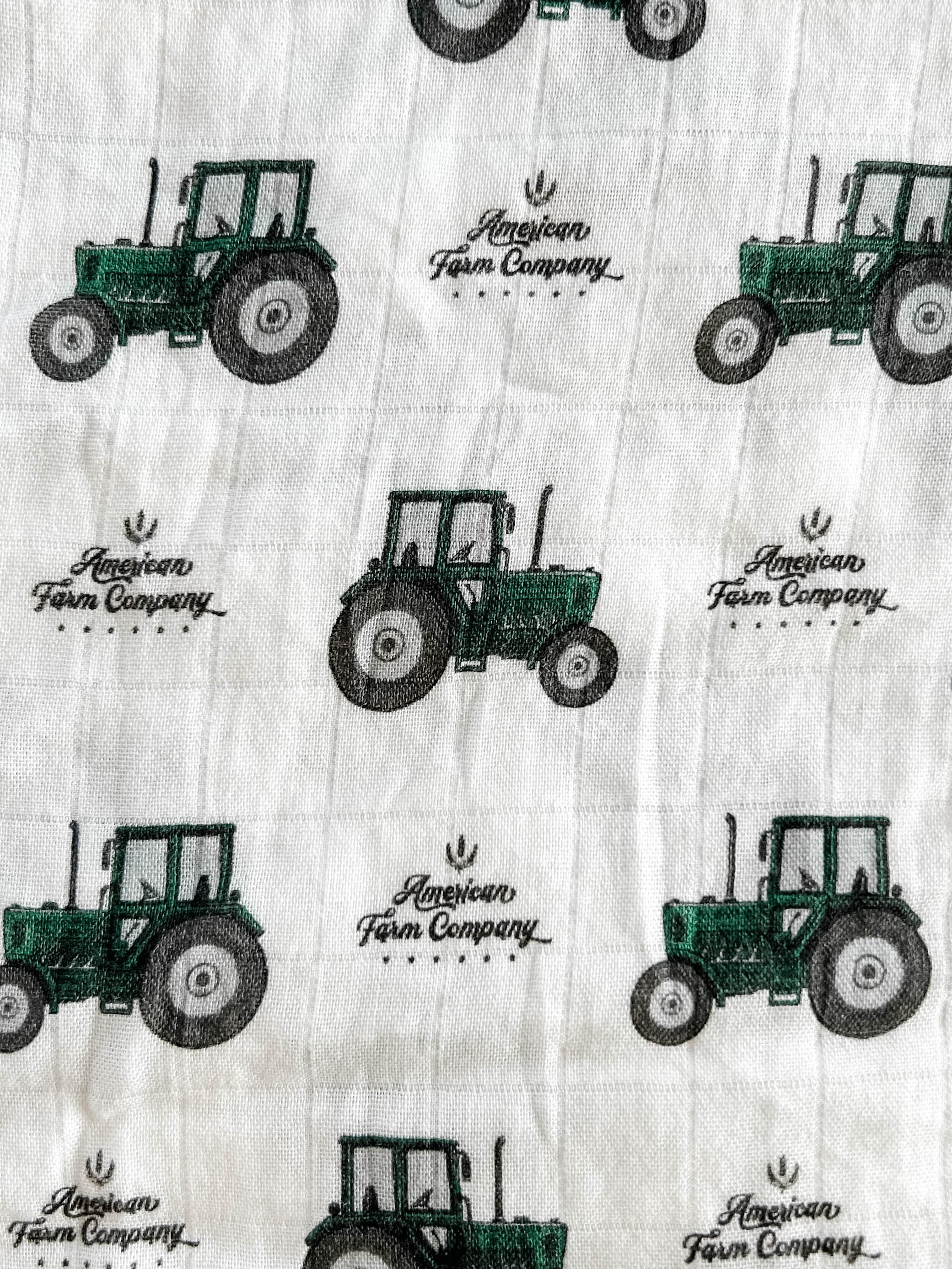 Oversized Green Tractor Muslin Blanket