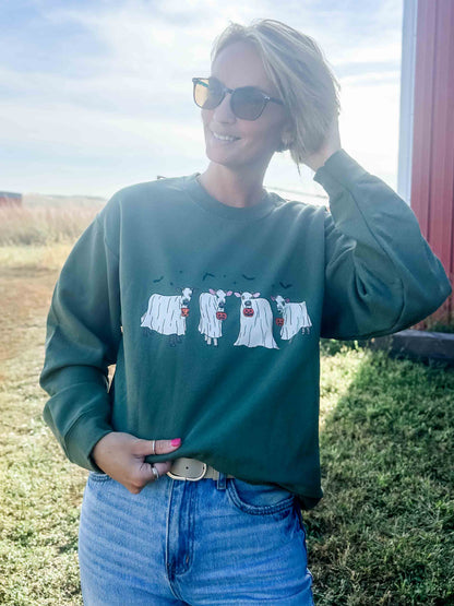 Ghost Cows Olive Crewneck - American Farm Company