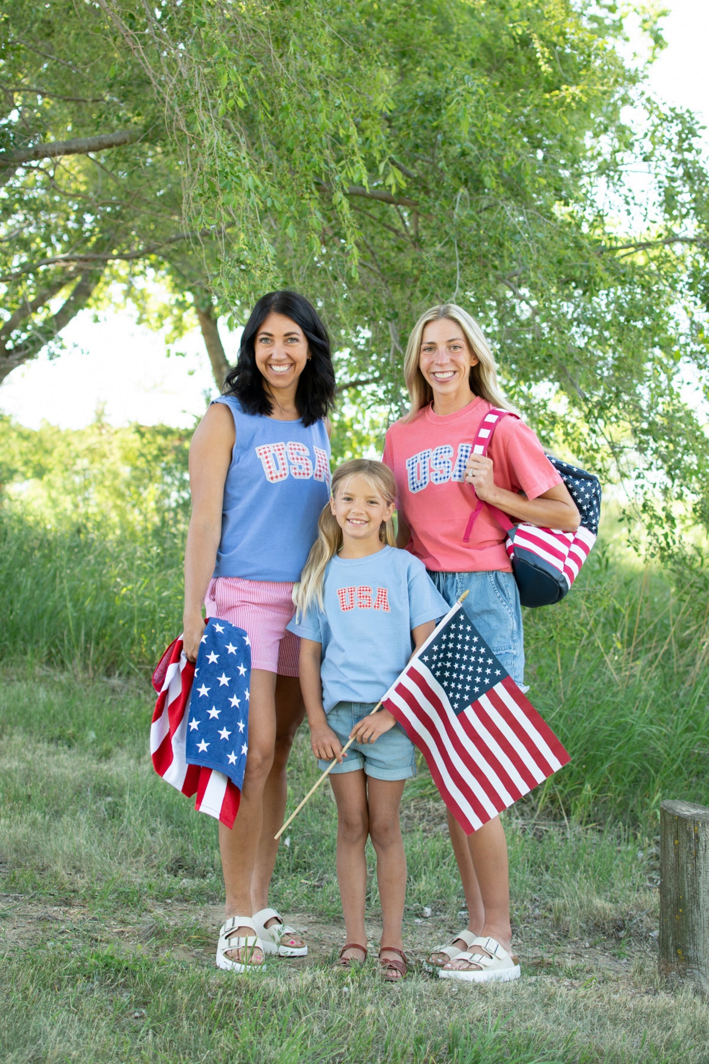 Blue Gingham 'USA' Red Tee