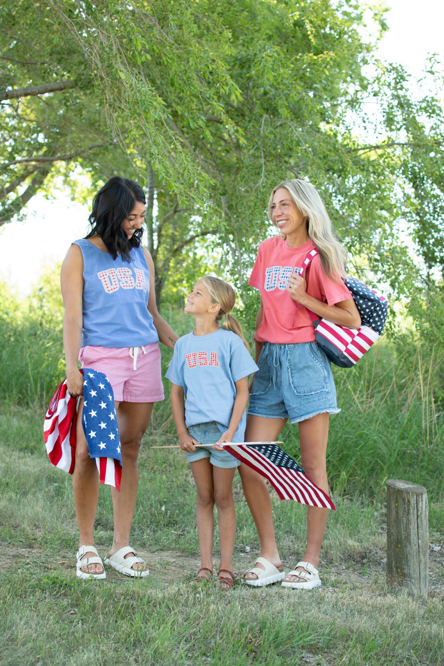 Red Gingham 'USA' Blue Tank Top