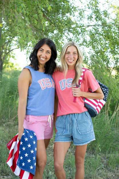 Blue Gingham 'USA' Red Tee
