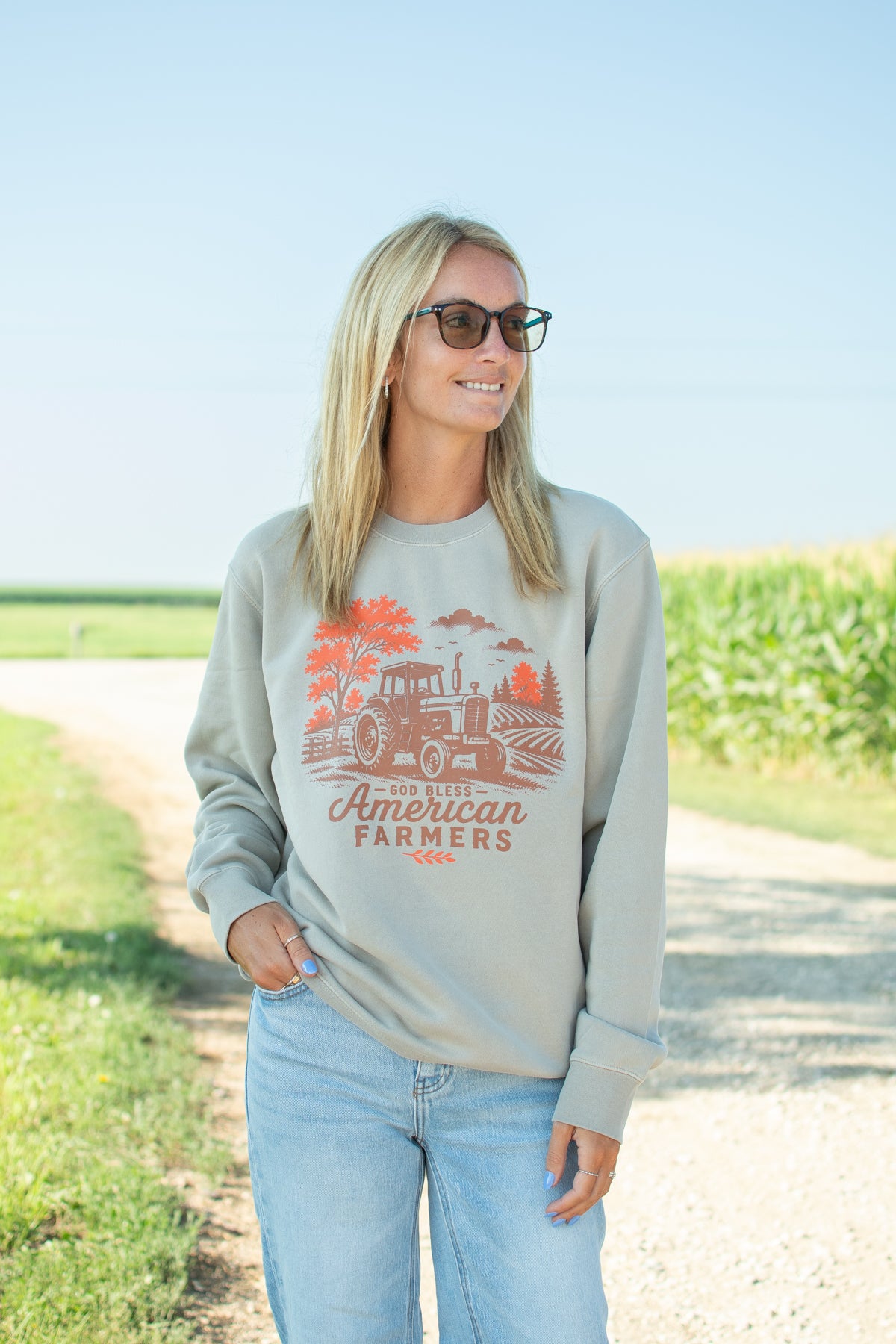 'God Bless American Farmers' Adult Crewneck