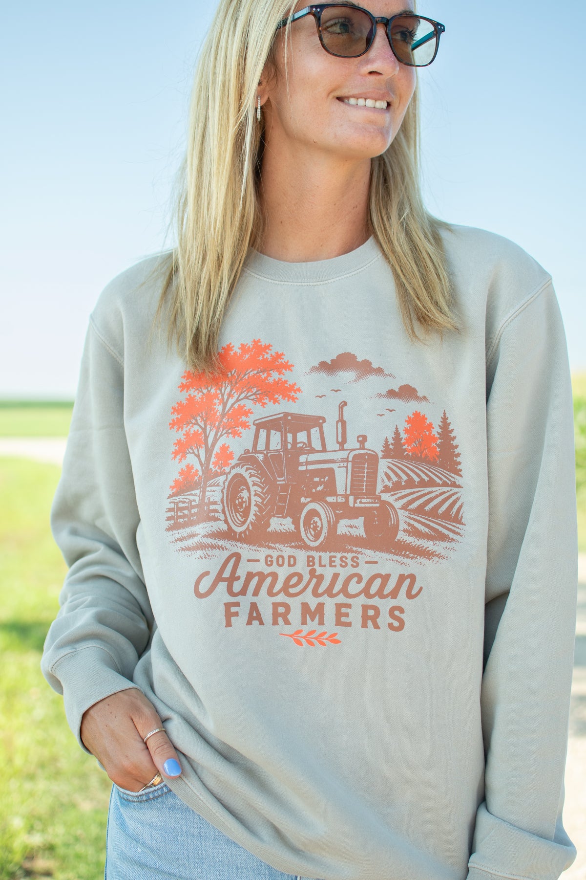 'God Bless American Farmers' Adult Crewneck