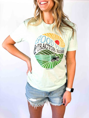'Good Vibes Tractor Rides' Mint Tee