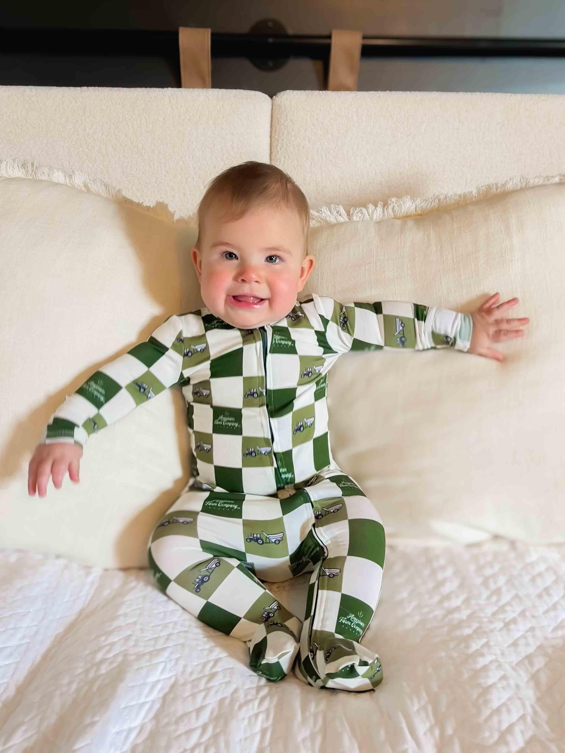 Grain Cart Checkers Baby Bamboo Pajamas - American Farm Company