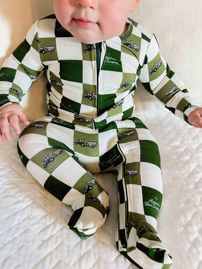 Grain Cart Checkers Baby Bamboo Pajamas - American Farm Company