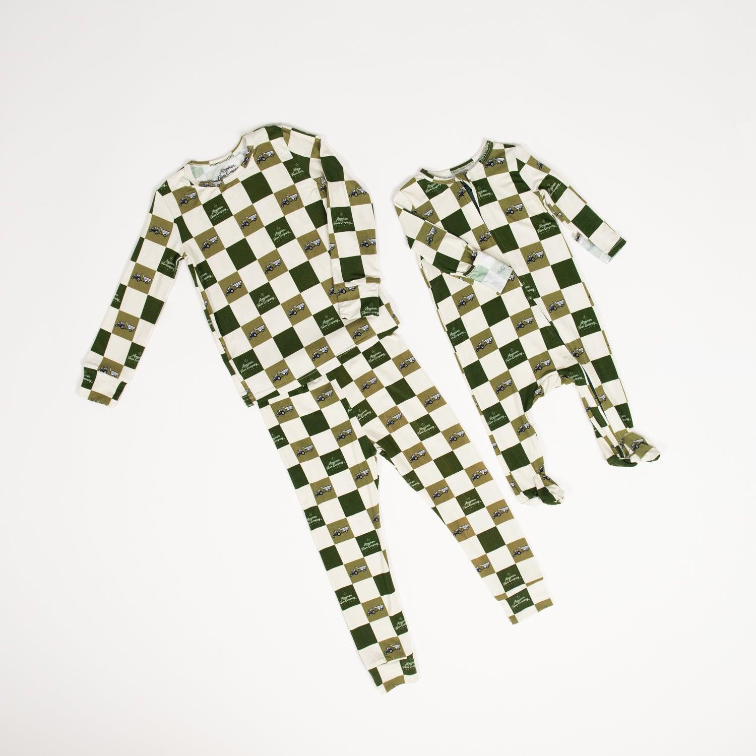 Grain Cart Checkers Baby Bamboo Pajamas - American Farm Company