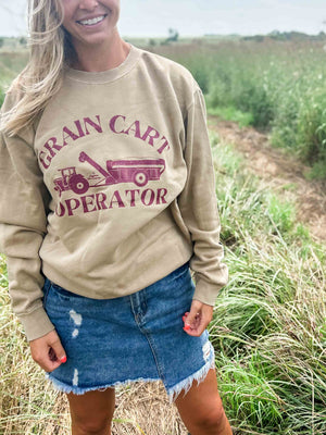 ‘Grain Cart Operator’ Tan Crewneck - American Farm Company