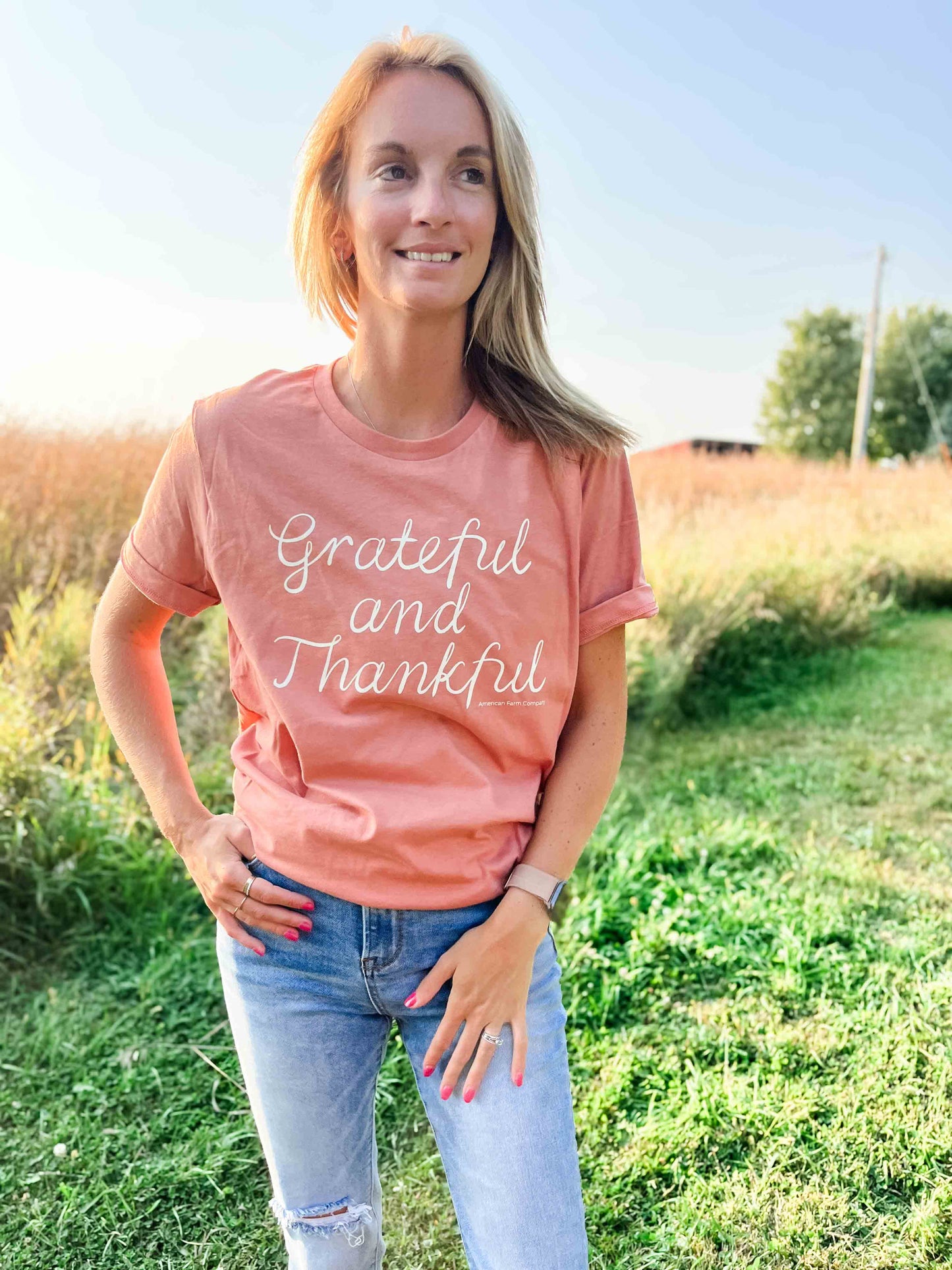 Grateful and Thankful Coral Tee