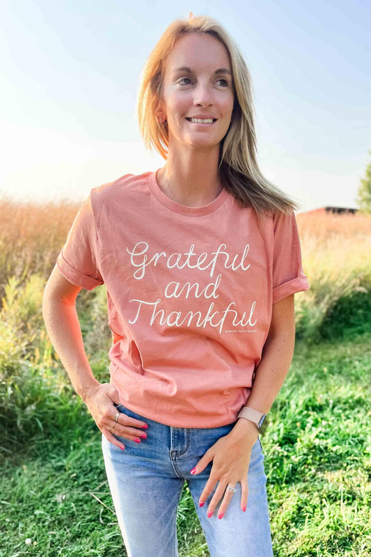 Grateful and Thankful Coral Tee - American Farm Company