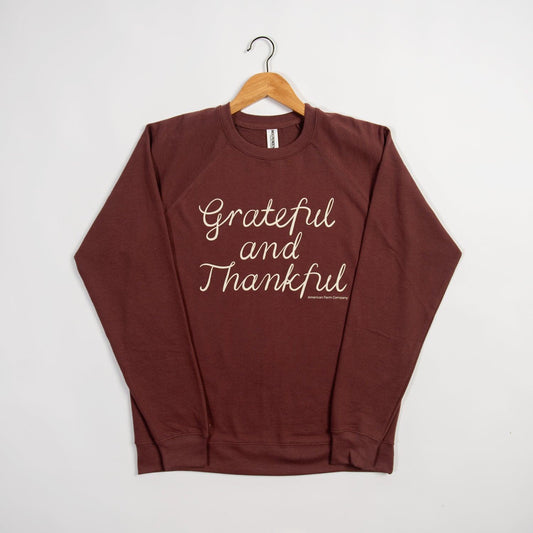 Grateful and Thankful Maroon Crewneck - American Farm Company