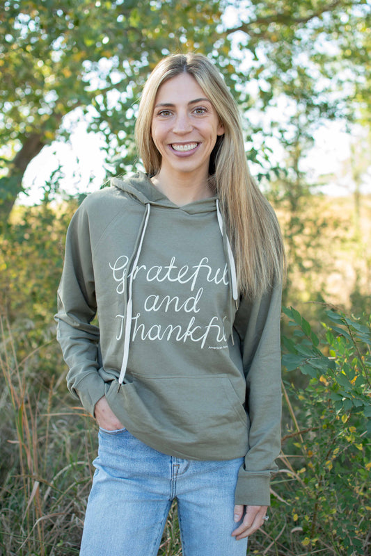 'Grateful and Thankful' Olive Hoodie