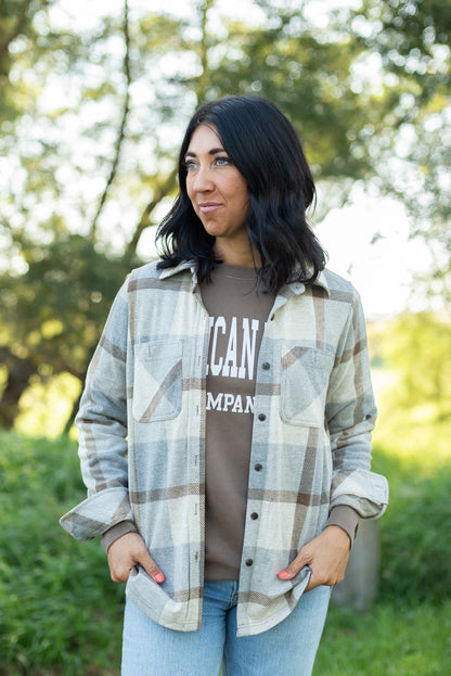 Gray & Mocha Plaid Button Up