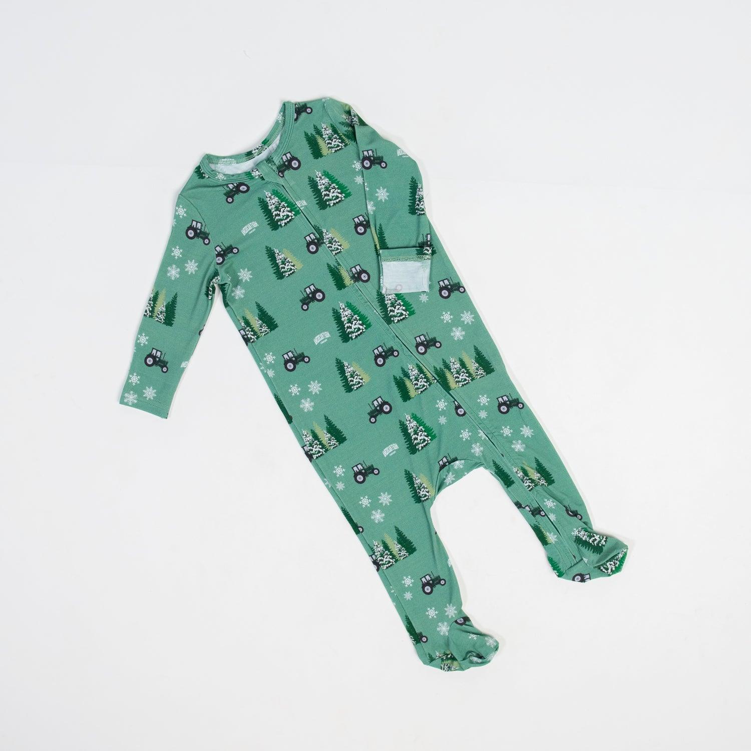 Green Tractor Christmas Baby Bamboo Pajamas - American Farm Company