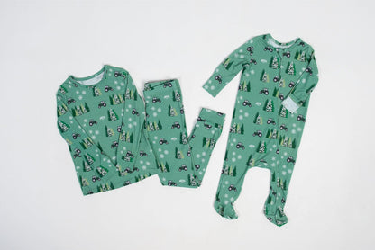 Green Tractor Christmas Toddler/Youth Bamboo Pajamas - American Farm Company