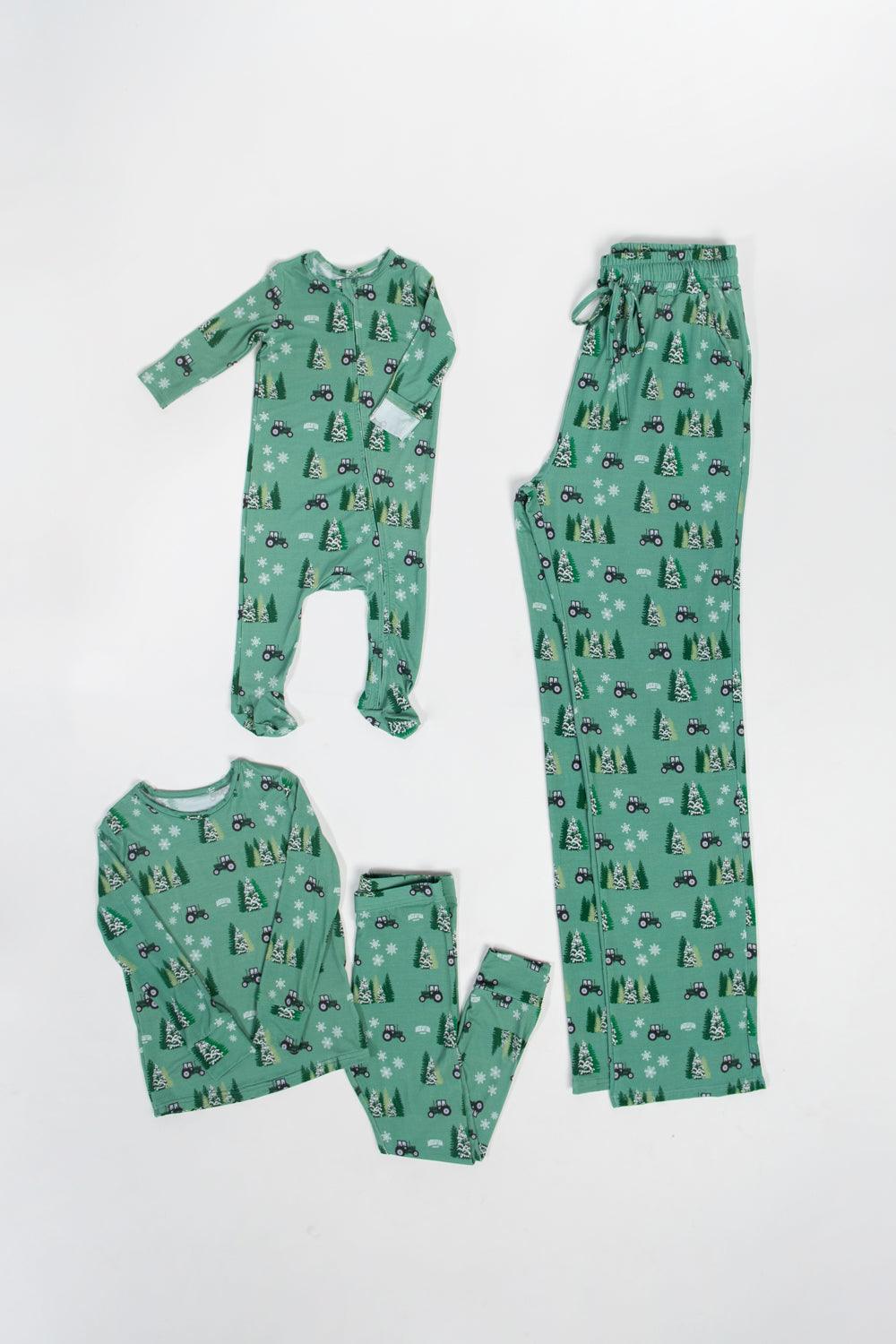 Green Tractor Christmas Toddler/Youth Bamboo Pajamas - American Farm Company