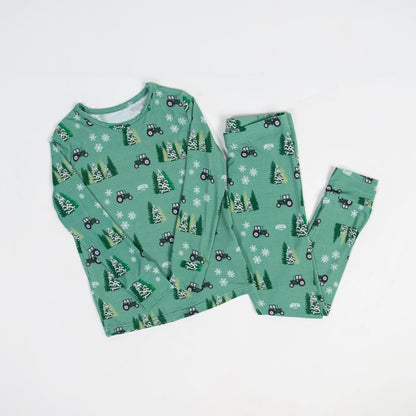 Green Tractor Christmas Toddler/Youth Bamboo Pajamas - American Farm Company