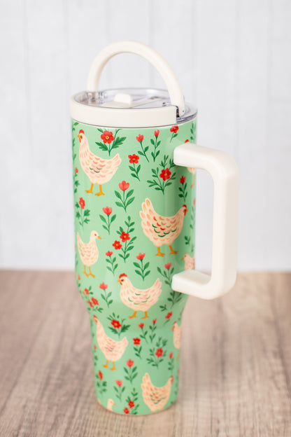 Green Chickens & Blooms 40oz Water Tank Tumbler