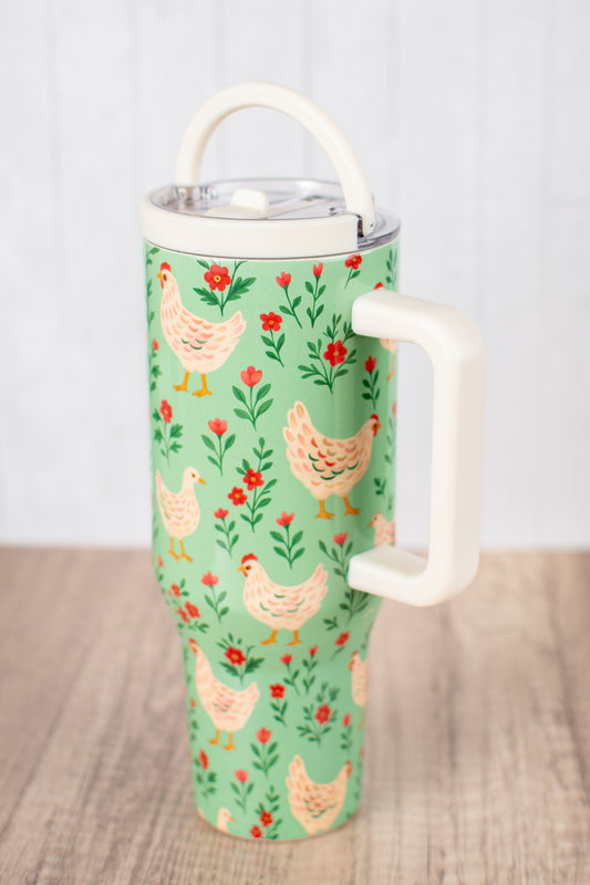 Green Chickens & Blooms 40oz Water Tank Tumbler