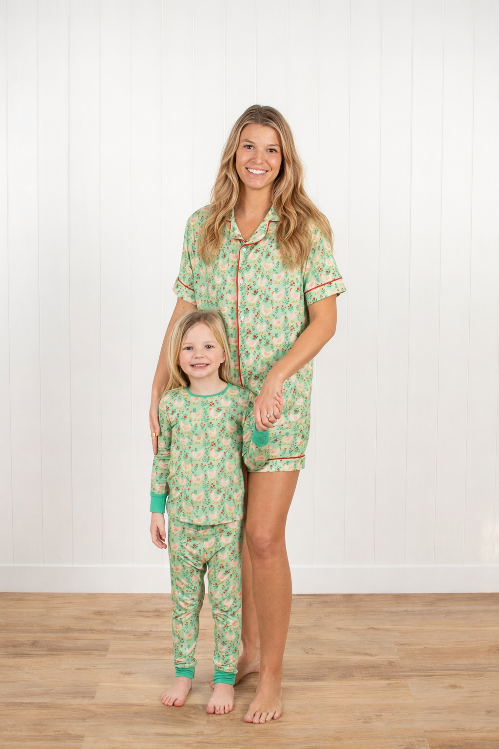 Green Chickens & Blooms Toddler/Youth Bamboo Pajama Set