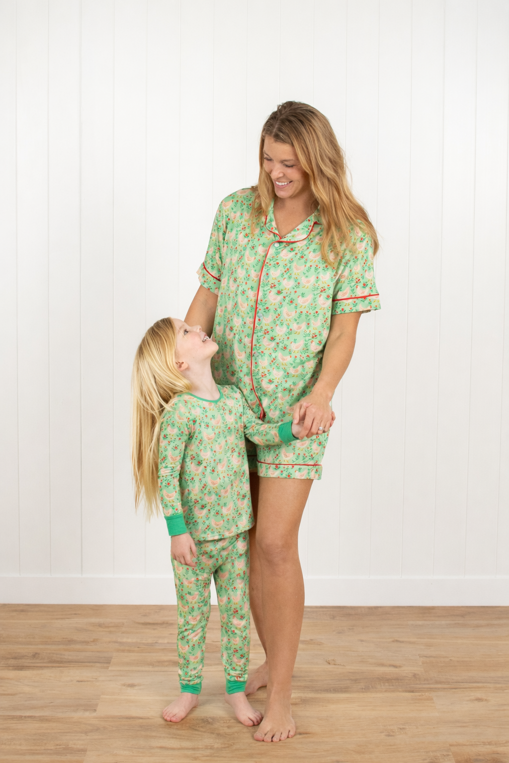 Green Chickens & Blooms Toddler/Youth Bamboo Pajama Set