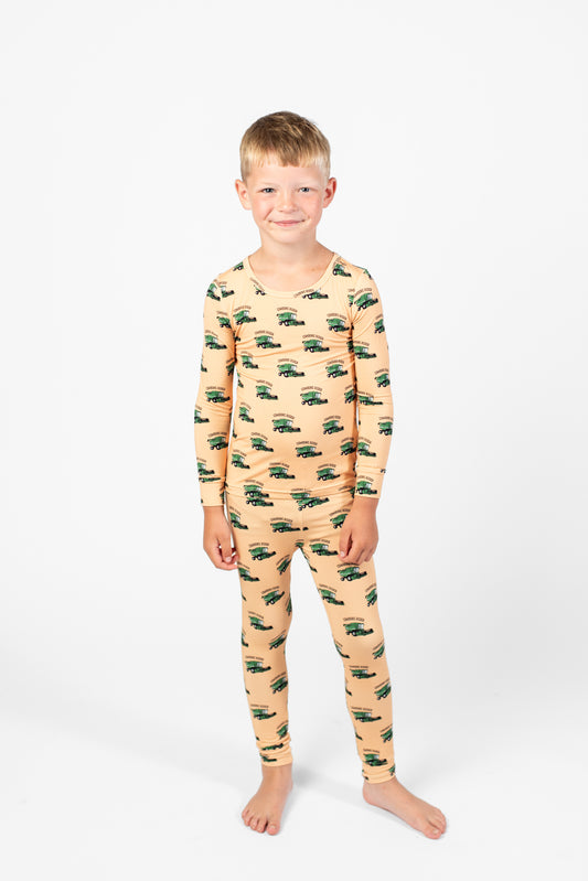 Green Combine Rider Toddler/Youth Bamboo Pajama Set