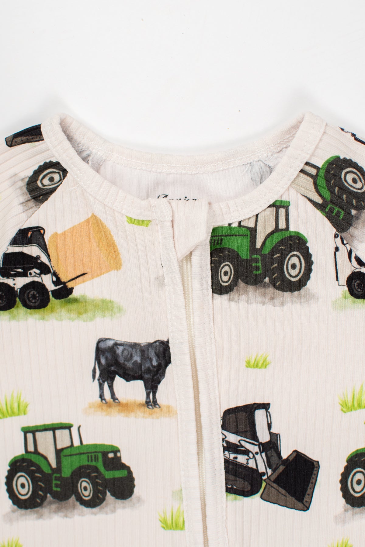 Green Tractor Farm Kid Baby Ribbed Cotton Zippy