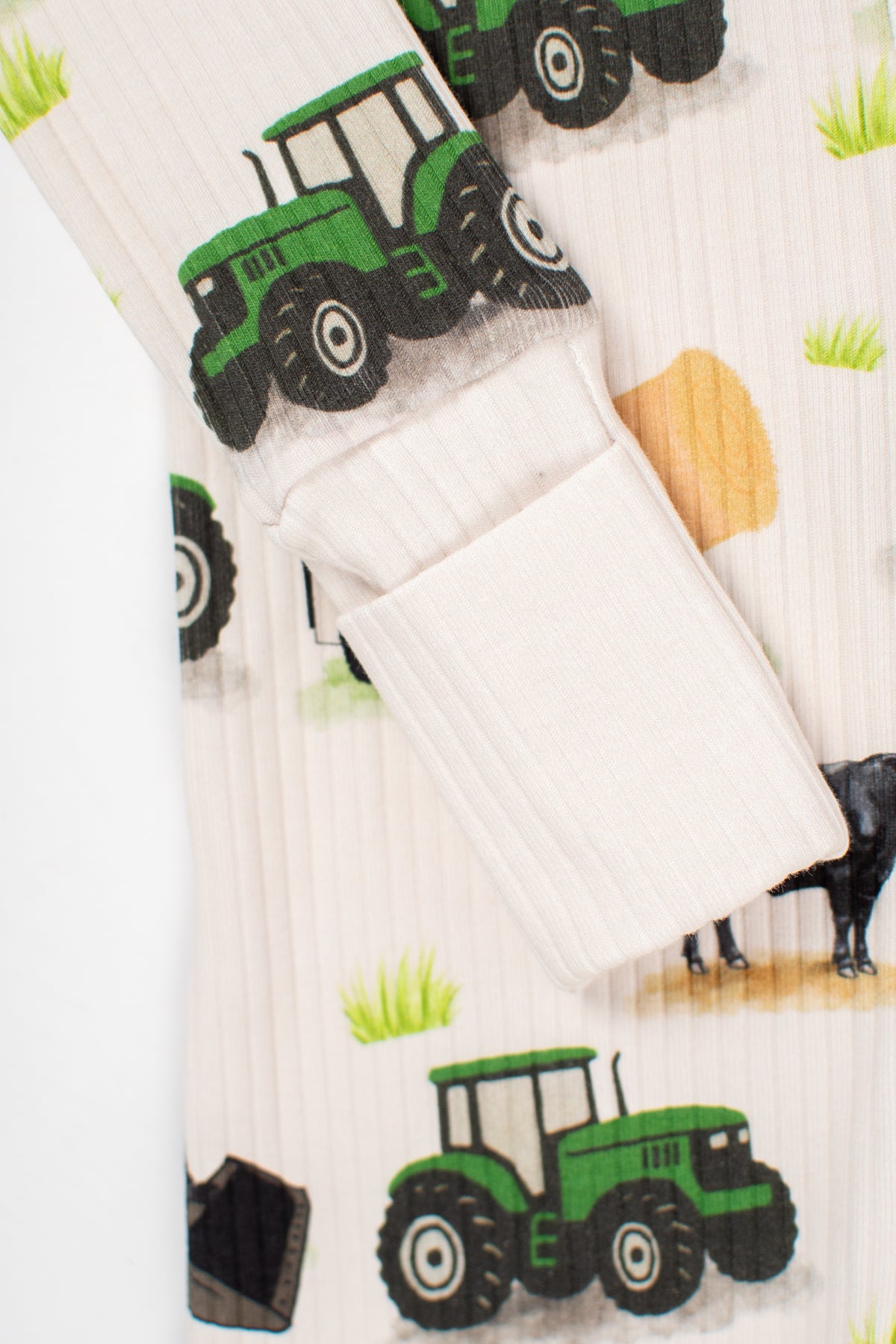 Green Tractor Farm Kid Baby Ribbed Cotton Zippy
