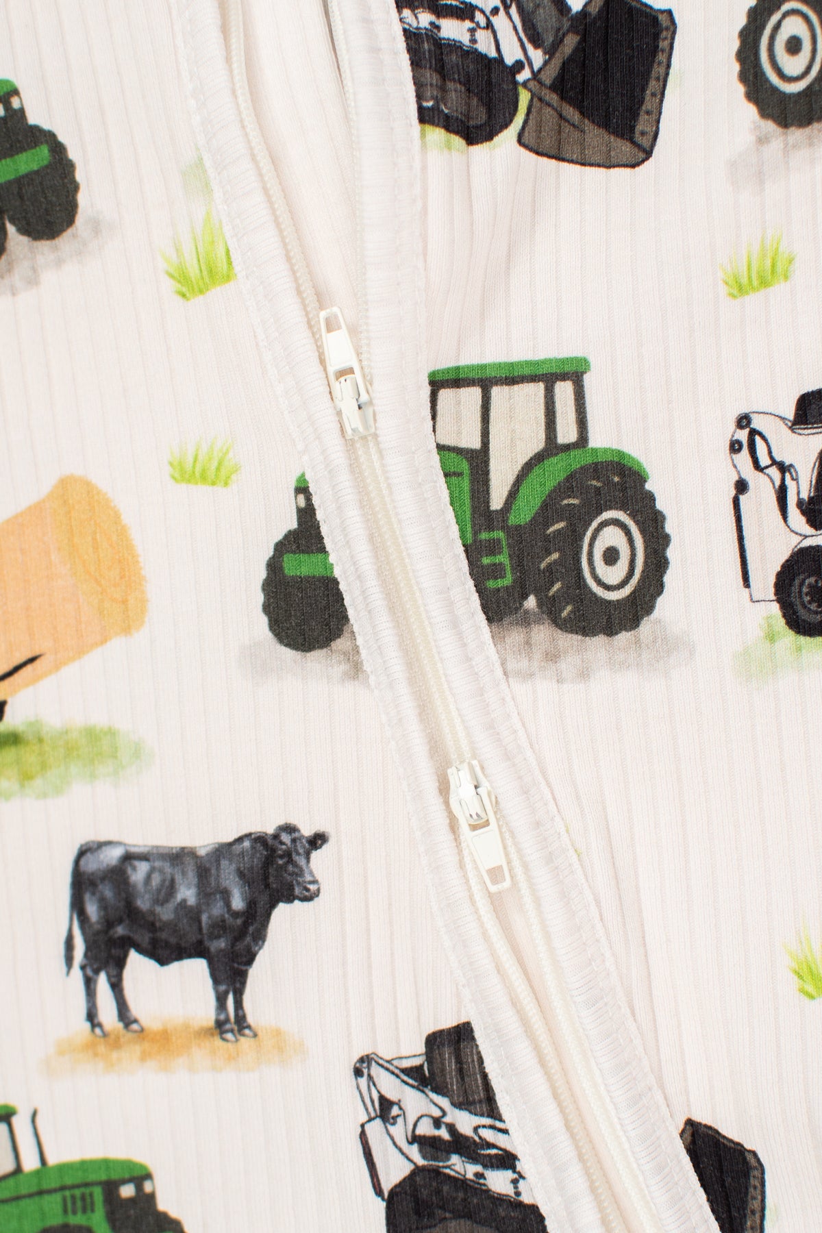 Green Tractor Farm Kid Baby Ribbed Cotton Zippy