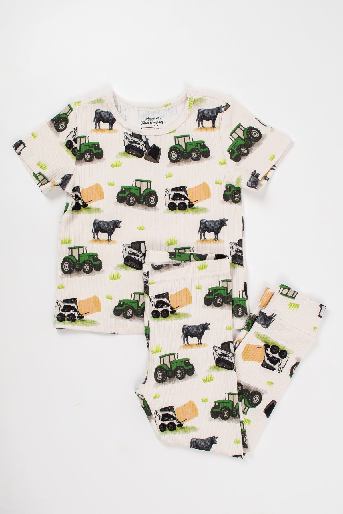 Green Tractor Farm Kid Toddler/Youth Ribbed Cotton Pajama Set
