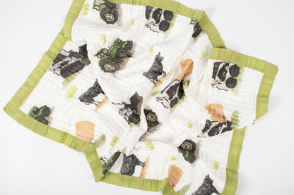 Green Tractor Farm Life Cotton Baby Blanket