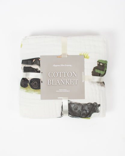 Green Tractor Farm Life Cotton Baby Blanket