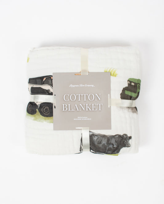 Green Tractor Farm Life Cotton Baby Blanket