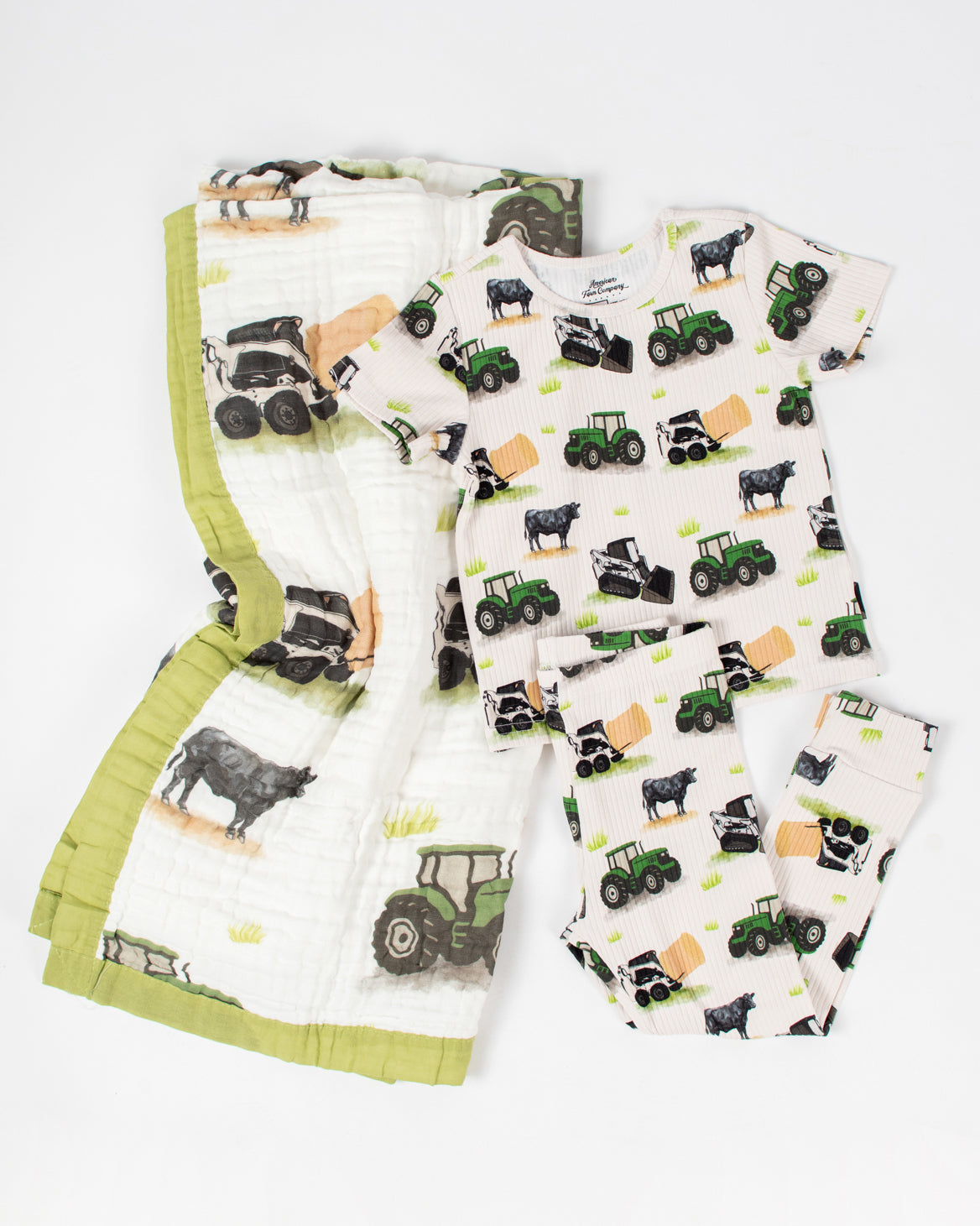 Green Tractor Farm Life Cotton Kid Blanket