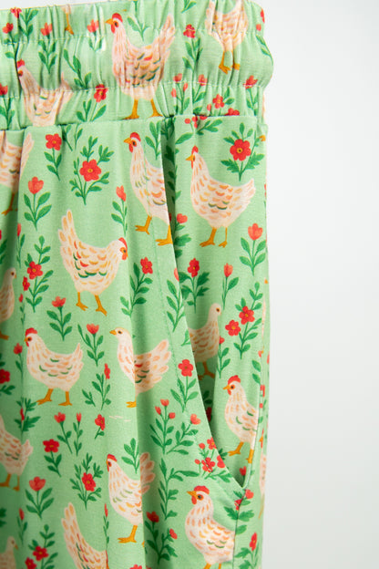 Green Chickens & Blooms Adult Bamboo Pajama 2-Piece Set