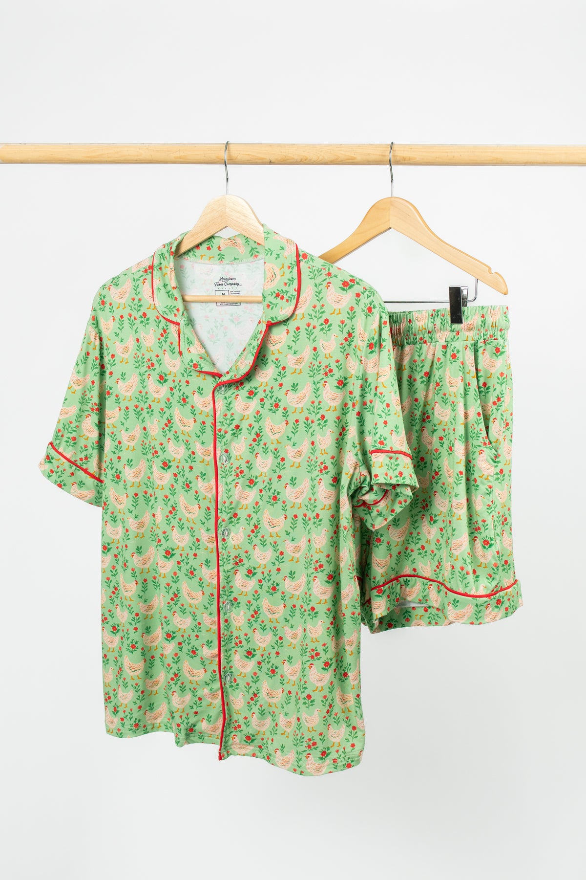 Green Chickens & Blooms Adult Bamboo Pajama 2-Piece Set