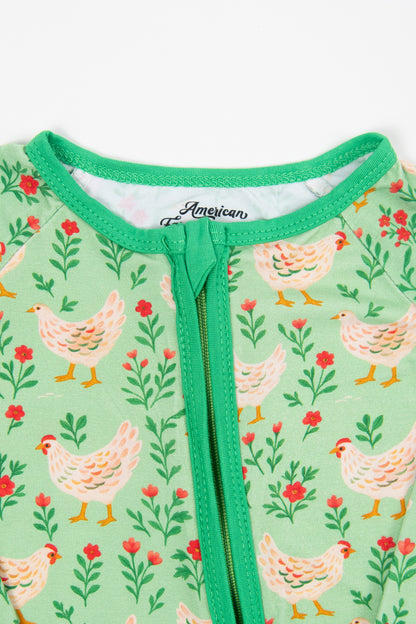 Green Chickens & Blooms Baby Bamboo Zippy