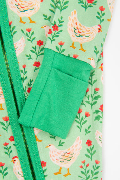 Green Chickens & Blooms Baby Bamboo Zippy