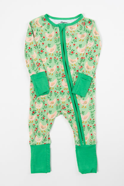 Green Chickens & Blooms Baby Bamboo Zippy