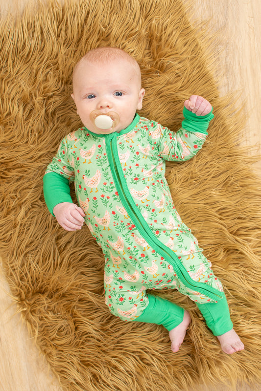 Green Chickens & Blooms Baby Bamboo Zippy