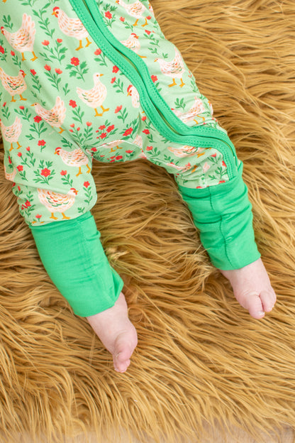 Green Chickens & Blooms Baby Bamboo Zippy