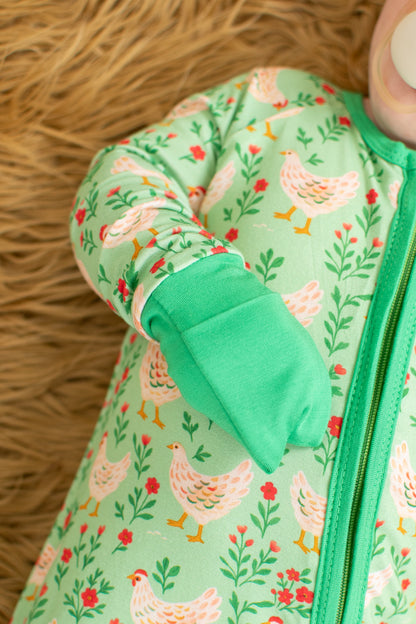 Green Chickens & Blooms Baby Bamboo Zippy