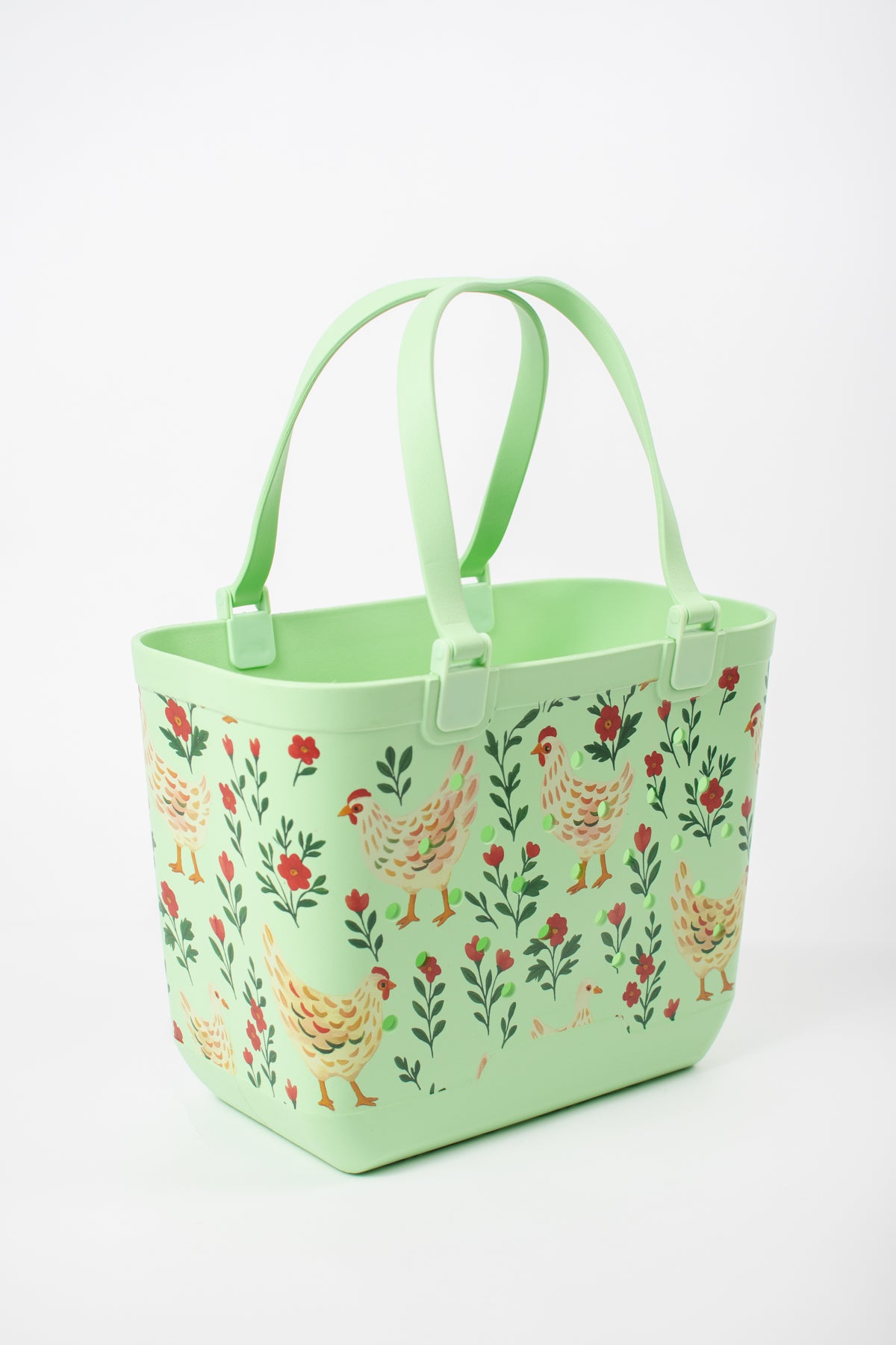 *PREORDER* Green Chickens & Blooms Rubber Tote Bag - Large