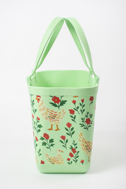 *PREORDER* Green Chickens & Blooms Rubber Tote Bag - Large