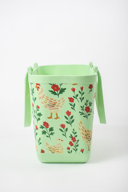 *PREORDER* Green Chickens & Blooms Rubber Tote Bag - Large