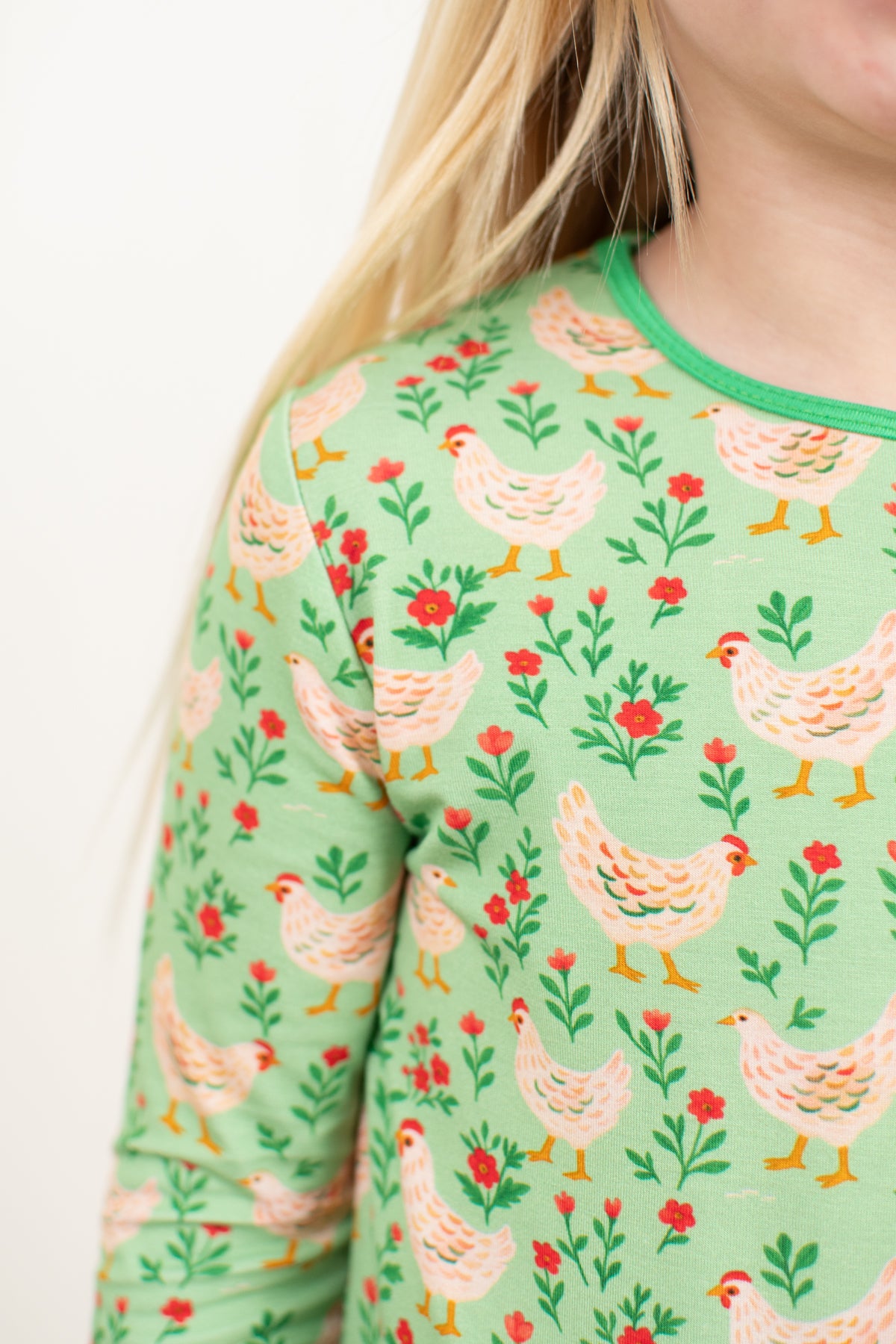 Green Chickens & Blooms Toddler/Youth Bamboo Pajama Set