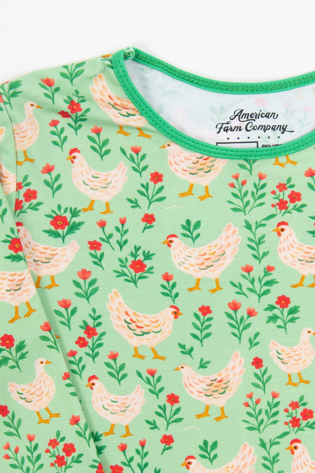 Green Chickens & Blooms Toddler/Youth Bamboo Pajama Set