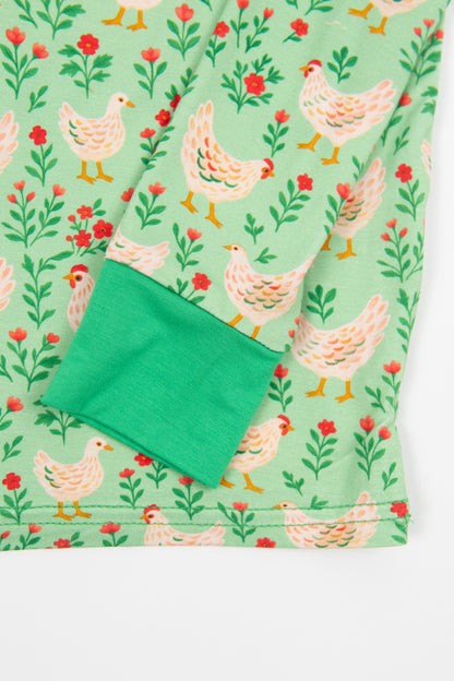 Green Chickens & Blooms Toddler/Youth Bamboo Pajama Set
