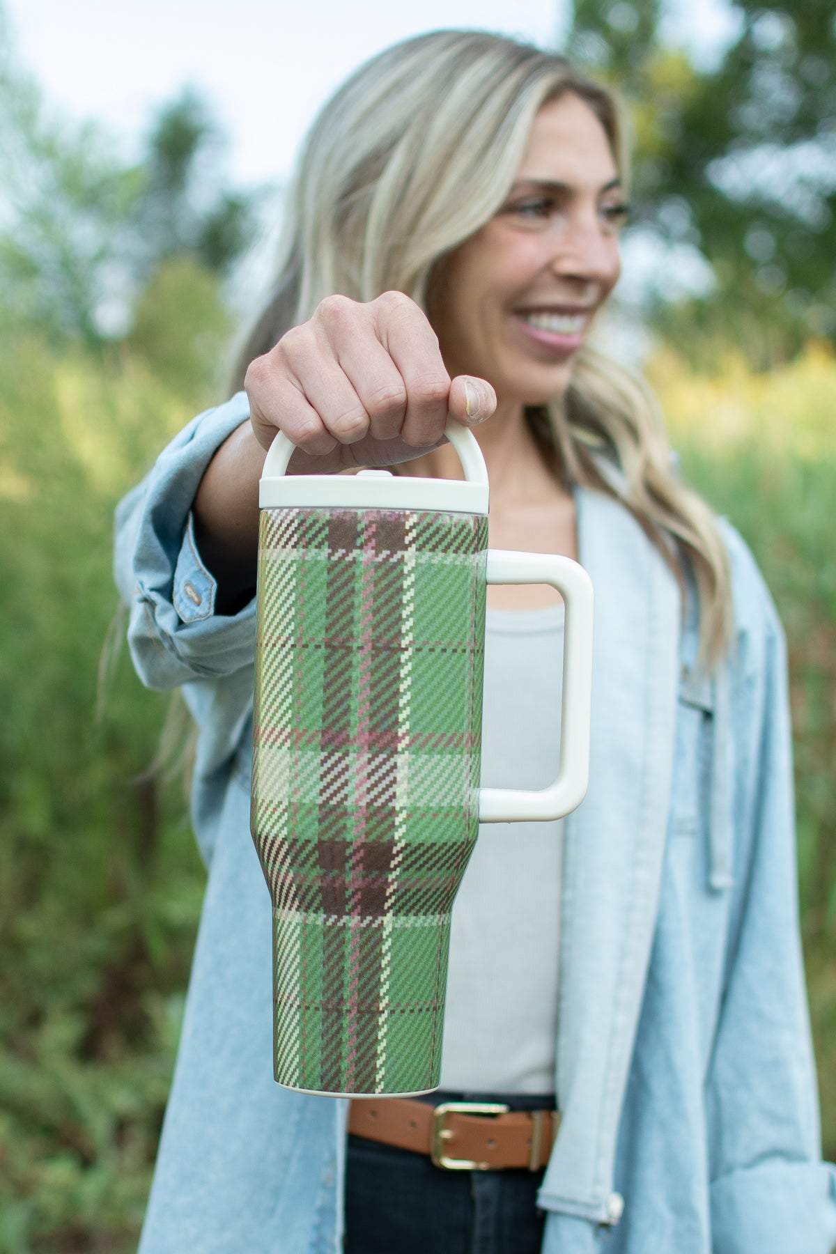 Green Flannel Pattern 40oz Water Tank Tumbler
